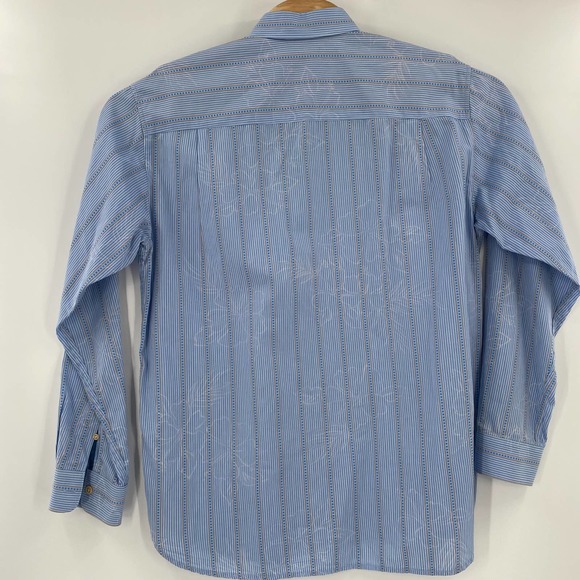 Tommy Bahama Mens Medium Blue Striped Flower Pattern L/S Button Up Cotton Shirt - Picture 6 of 6